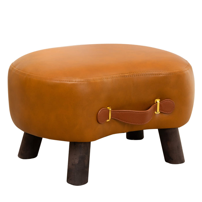 LUE BONA Small Curved Foot Stool with Handle, Beige Velvet